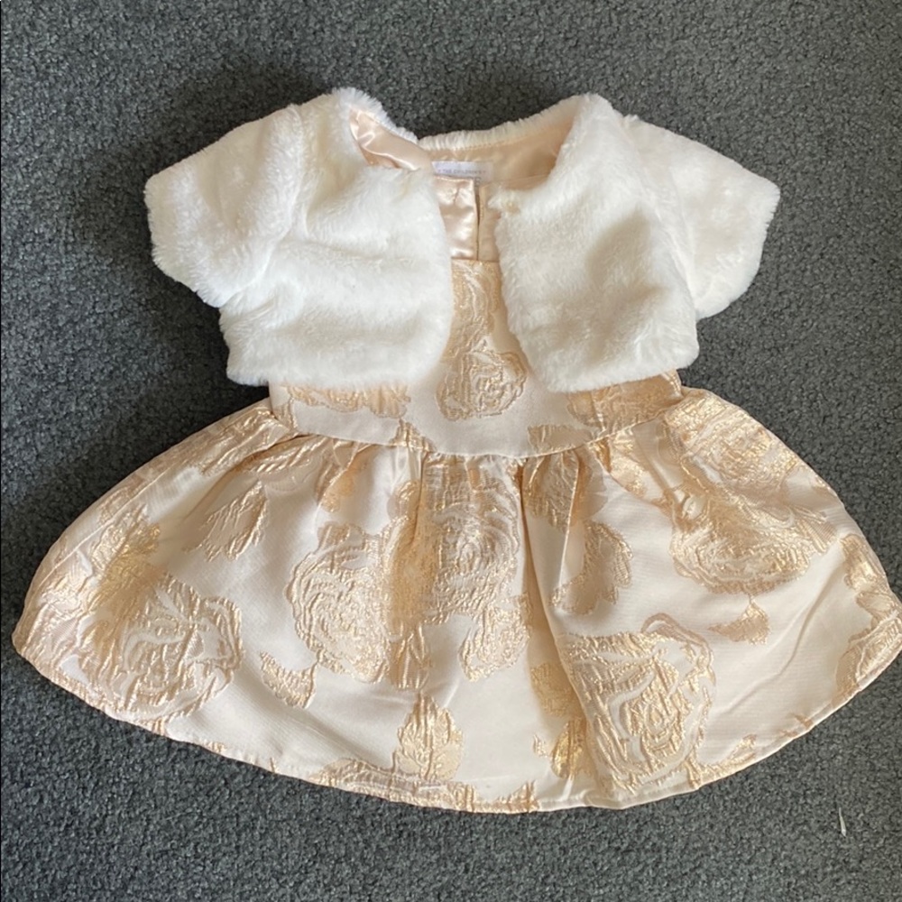 Baby girl holiday dress and faux fur vest